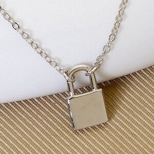 Real Silver Padlock Necklace Tiny Dainty Lock & Key Charm Pendant, Stamped 925